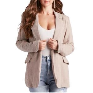 STOOSH Double Gauze Open Front Blazer Fully Lined Size XL Natural Taupe Tan